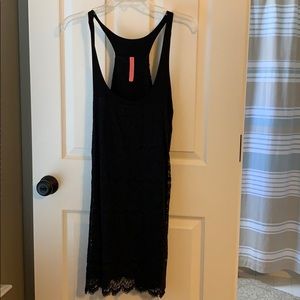 Black lace T back dress. Jersey top, lace bottom